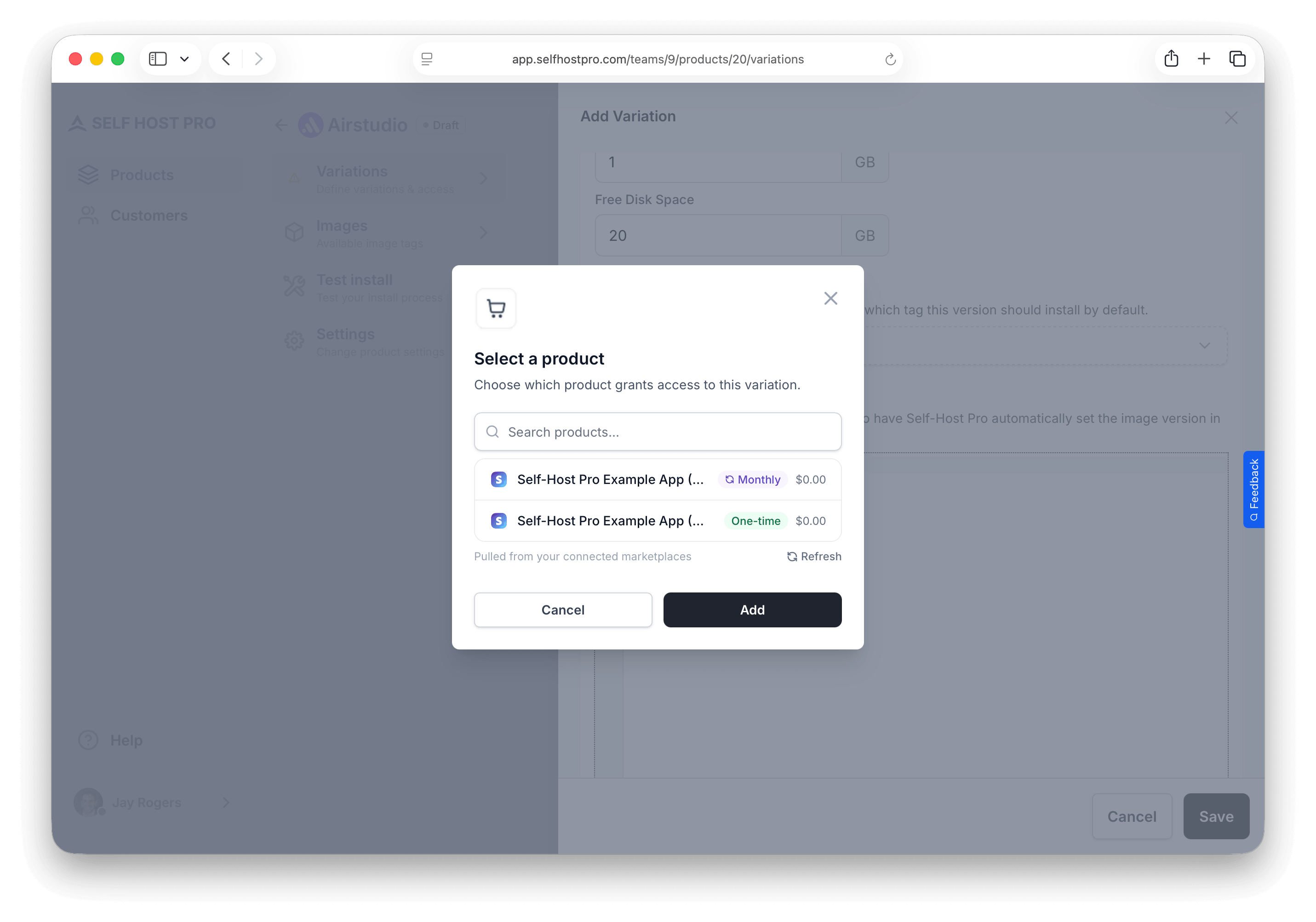 Purchase Access product picker listing Stripe and Lemon Squeezy products with prices